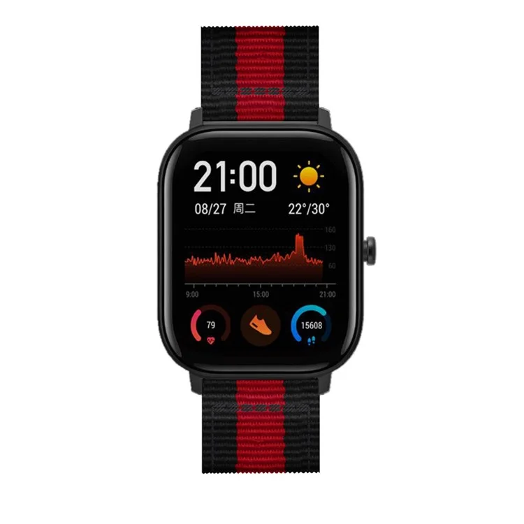 Gewebter Nylon Band Watch Armband Ersatz Für Huami Amazfit Youth Edition Lite - Schwarz/rot/schwarz