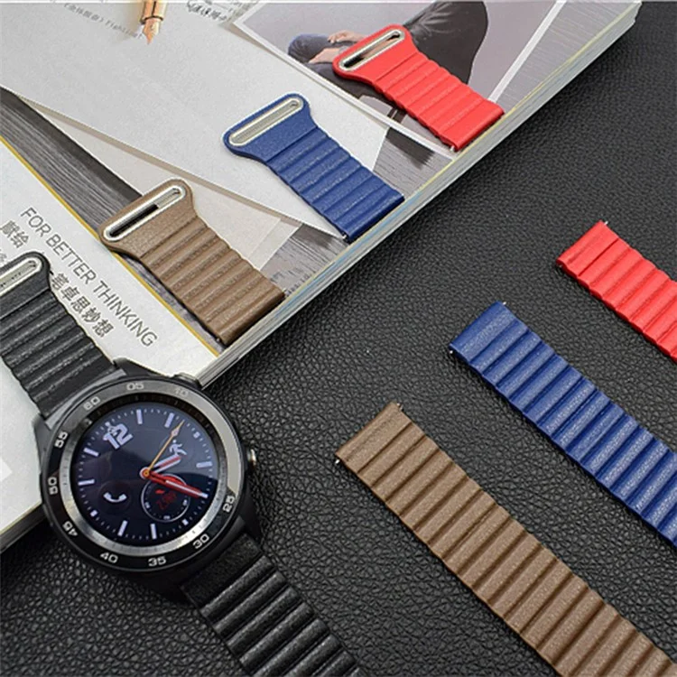 22mm Magnetic Buckle Leather Watch Bands for Samsung Galaxy Gear S3 Classic/Frontier / Huawei Watch GT / Motorola Moto 360 2nd Gen / Ticwatch - Black