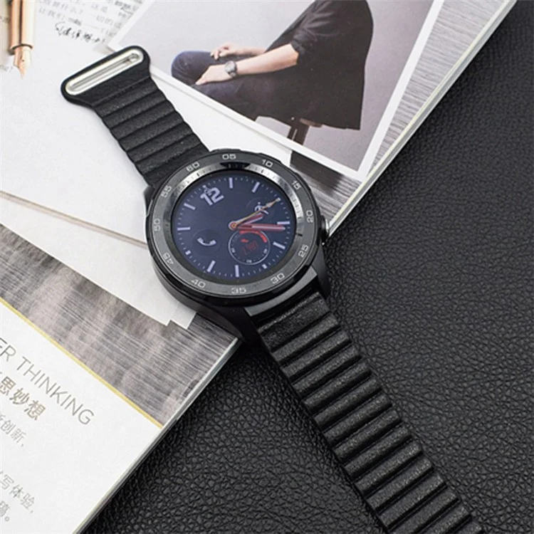 22mm Magnetic Buckle Leather Watch Bands for Samsung Galaxy Gear S3 Classic/Frontier / Huawei Watch GT / Motorola Moto 360 2nd Gen / Ticwatch - Black