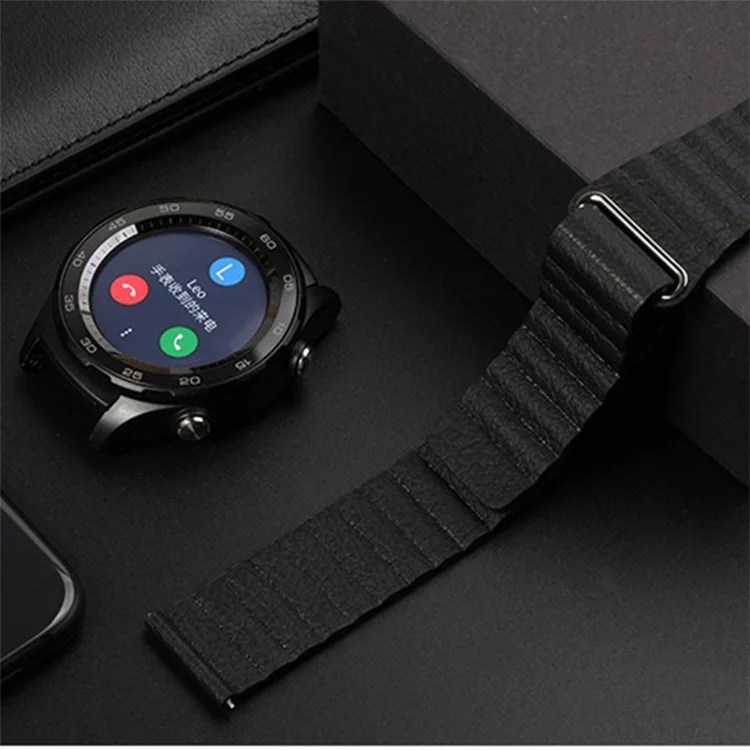 22mm Magnetic Buckle Leather Watch Bands for Samsung Galaxy Gear S3 Classic/Frontier / Huawei Watch GT / Motorola Moto 360 2nd Gen / Ticwatch - Black