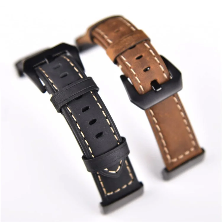 For Garmin Fenix 5 Genuine Leather Watch Band Crazy Horse Texture Replacement Strap - Black