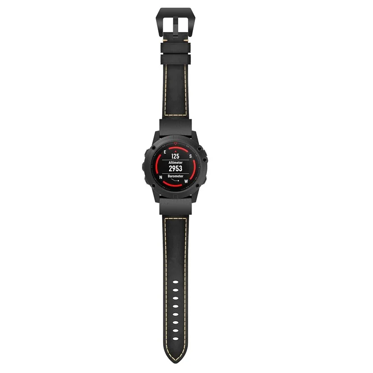 Für Garmin Fenix 5 Original Rindsleder-Uhrarmband Crazy Horse Textur Ersatzband - Schwarz