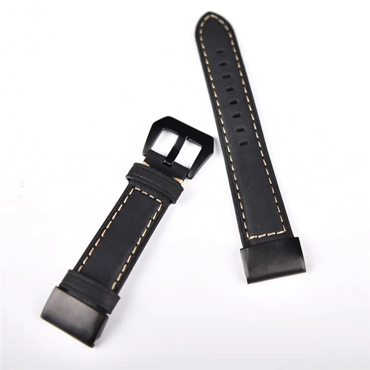 For Garmin Fenix 5 Genuine Leather Watch Band Crazy Horse Texture Replacement Strap - Black