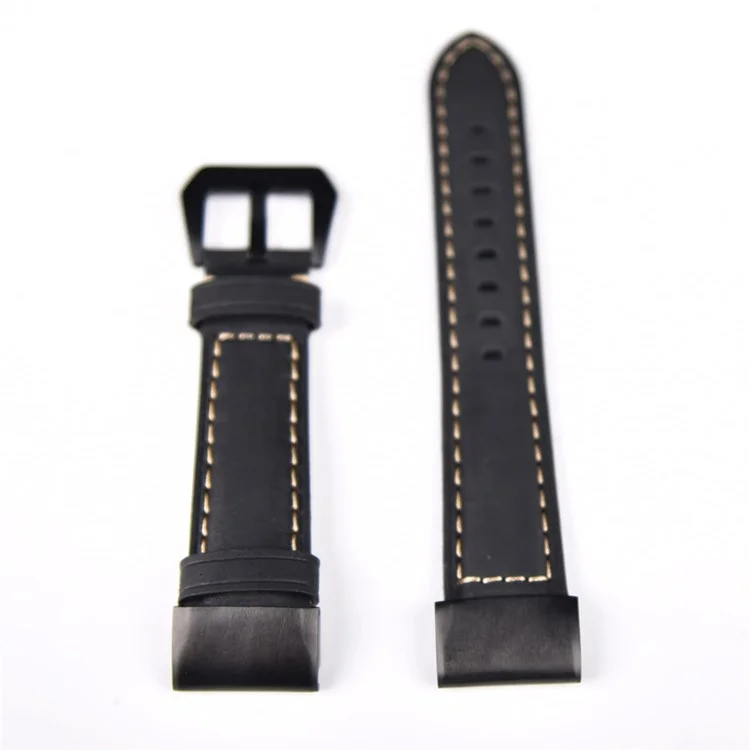 For Garmin Fenix 5 Genuine Leather Watch Band Crazy Horse Texture Replacement Strap - Black