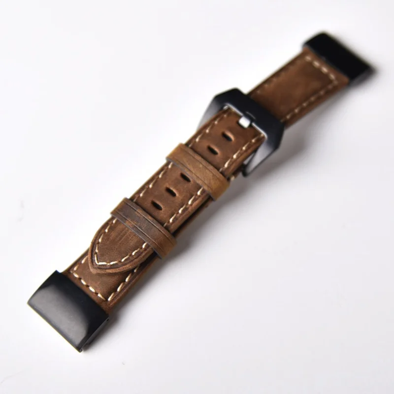 For Garmin Fenix 5 Genuine Cow Leather Watch Band Crazy Horse Texture Replacement Strap - Dark Brown