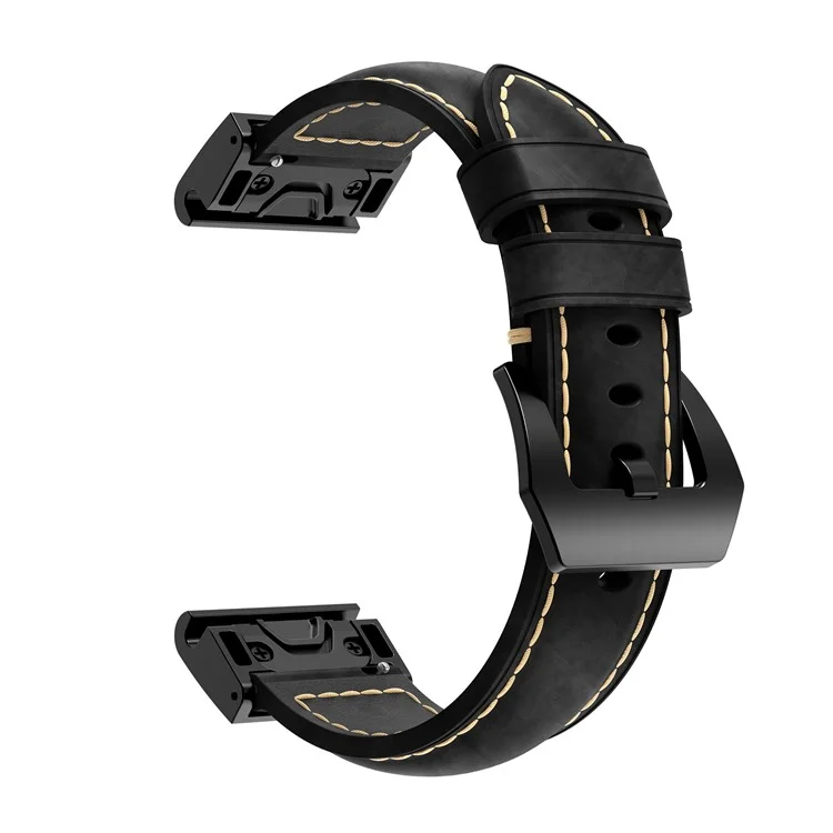 For Garmin Fenix 5S Genuine Leather Watch Strap Crazy Horse Texture Replacement Band - Black