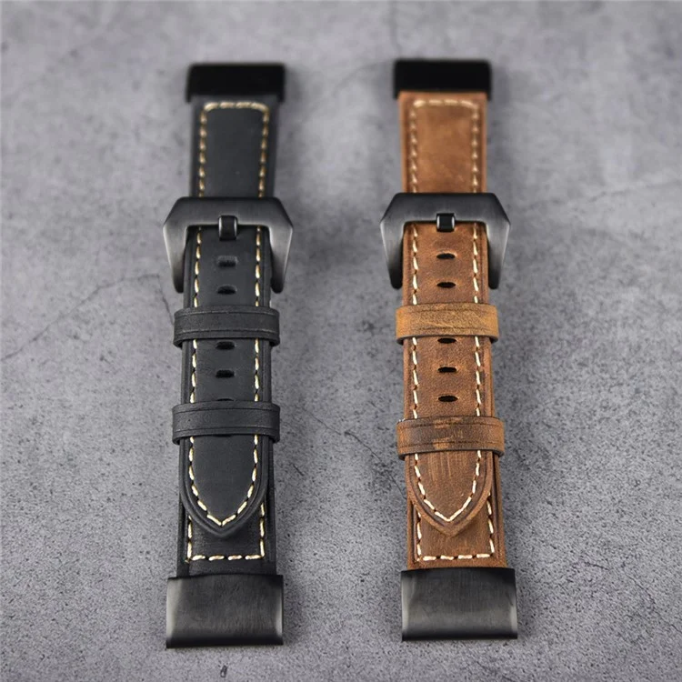 Для ремешка часов Garmin Fenix 5S Genuine Leather Watch Strap Crazy Horse Texture Replacement Band - Black
