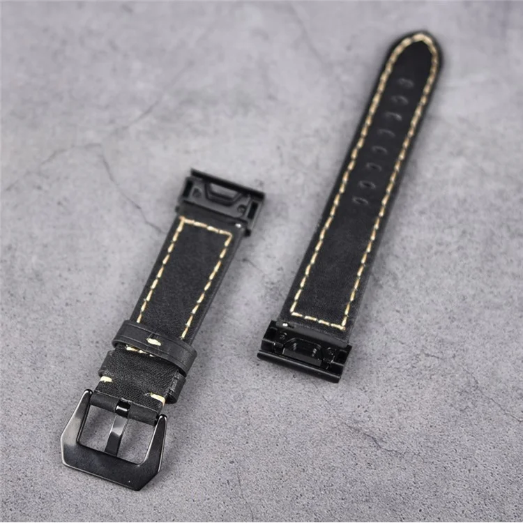 For Garmin Fenix 5S Genuine Leather Watch Strap Crazy Horse Texture Replacement Band - Black