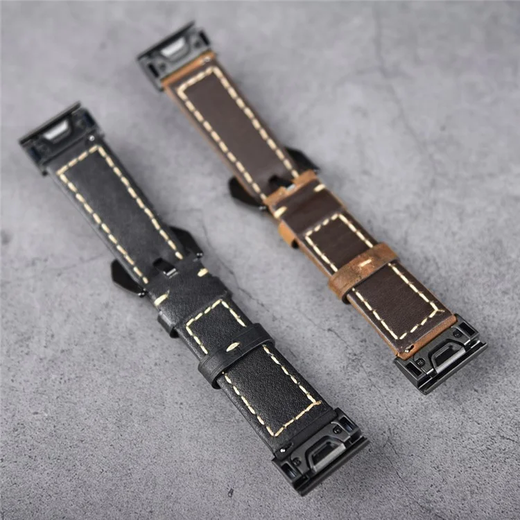 Для ремешка часов Garmin Fenix 5S Genuine Leather Watch Strap Crazy Horse Texture Replacement Band - Black