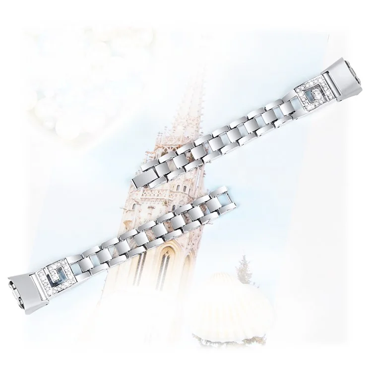Pulseira de Metal com Decoração de Cristal Roda em Formato G para Samsung Galaxy Fit SM-R370 - Prata