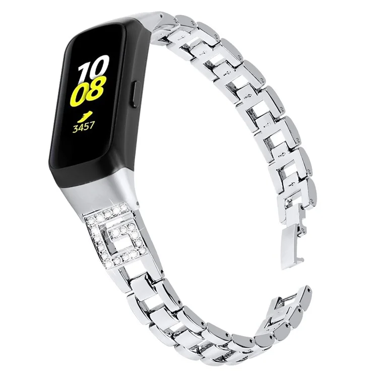 Pulseira de Metal com Decoração de Cristal Roda em Formato G para Samsung Galaxy Fit SM-R370 - Prata