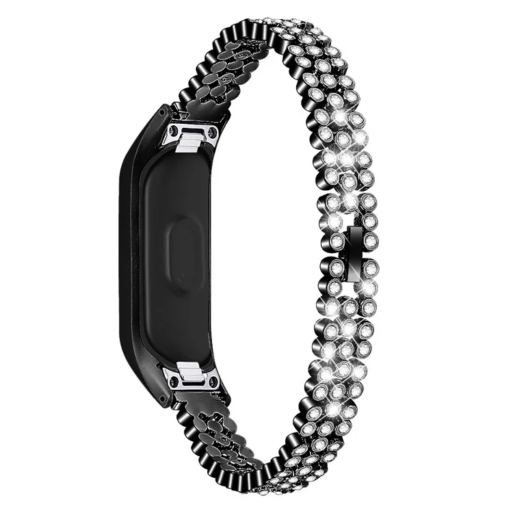 Rhinestone Decor Stainless Steel Watchband Watch Strap for Samsung Galaxy Fit-e/SM-R375 - Black