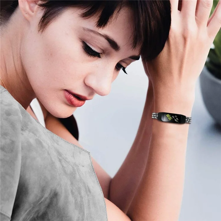 Decoración de Dhinestone Strap de Vigilancia de Banda de Acero Inoxidable Para Samsung Galaxy Fit-e/sm-r375 - Negro