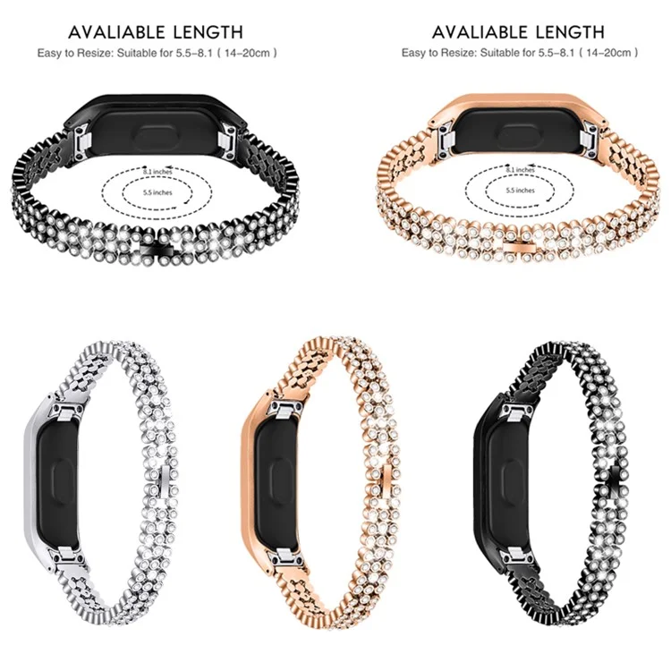 Rhinestone Decor Stainless Steel Watchband Watch Strap for Samsung Galaxy Fit-e/SM-R375 - Black