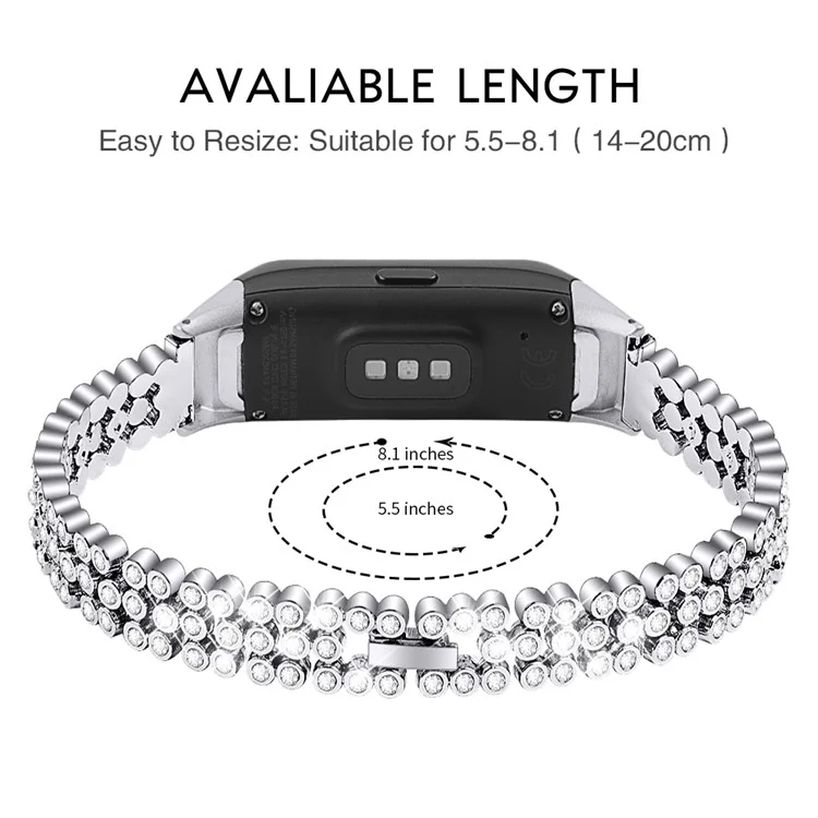 Reemplazo de la Banda de Reloj de Metal de Decoración de Dhinestone Para Samsung Galaxy Fit SM-R370 - Plata