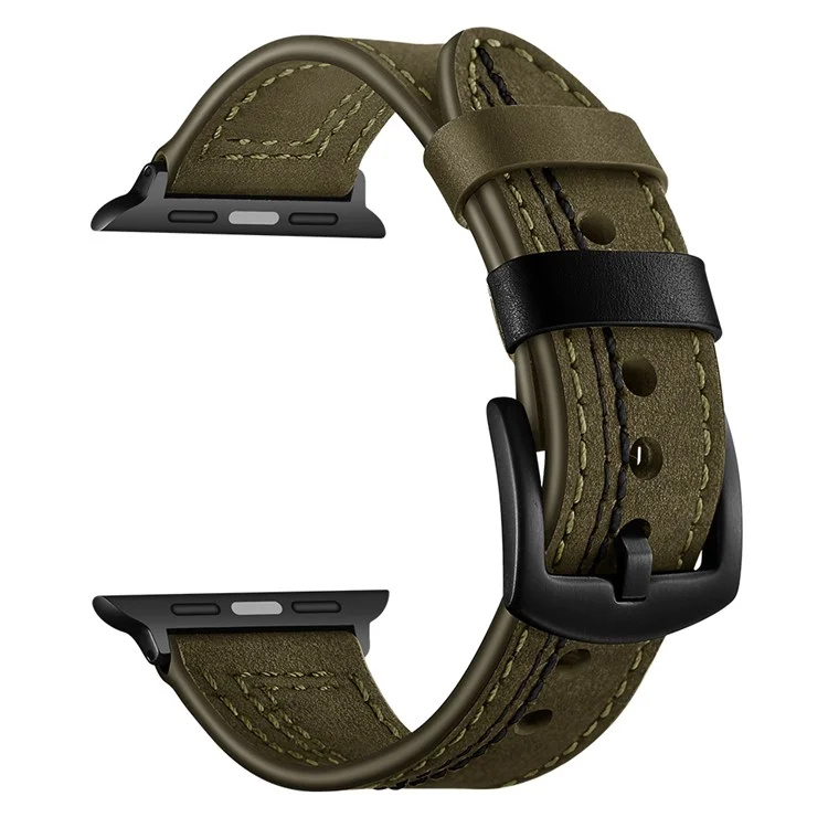 Genuine Leather Watch Band Strap for Apple Watch Series 10 42mm / 9 8 7 41mm / SE (2023) SE (2022) SE 6 5 4 40mm / 3 2 1 38mm - Army Green