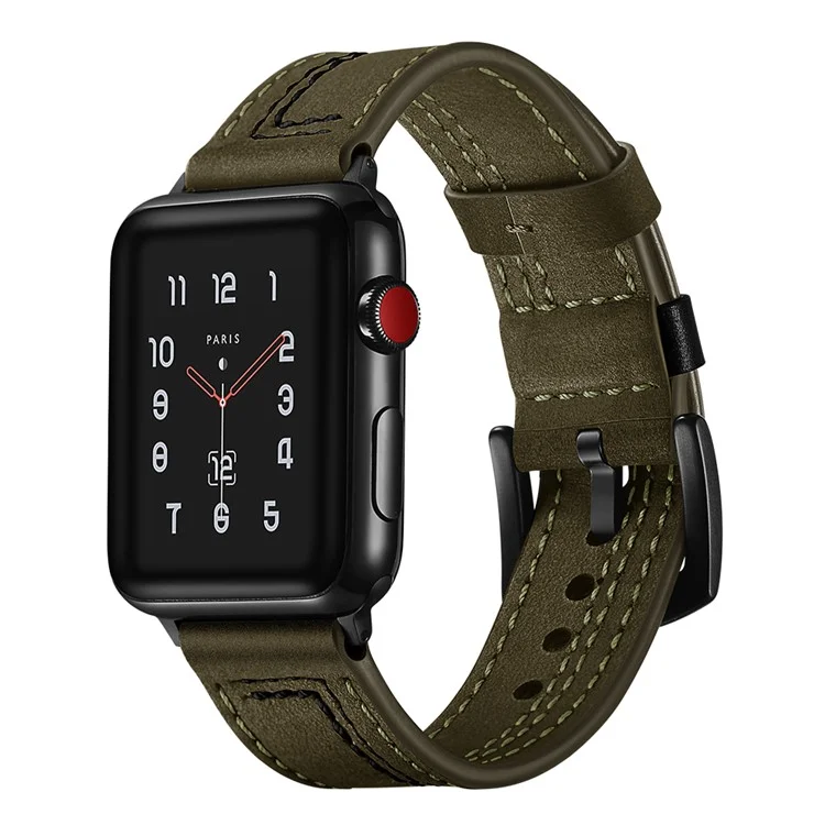Genuine Leather Watch Band Strap for Apple Watch Series 10 42mm / 9 8 7 41mm / SE (2023) SE (2022) SE 6 5 4 40mm / 3 2 1 38mm - Army Green