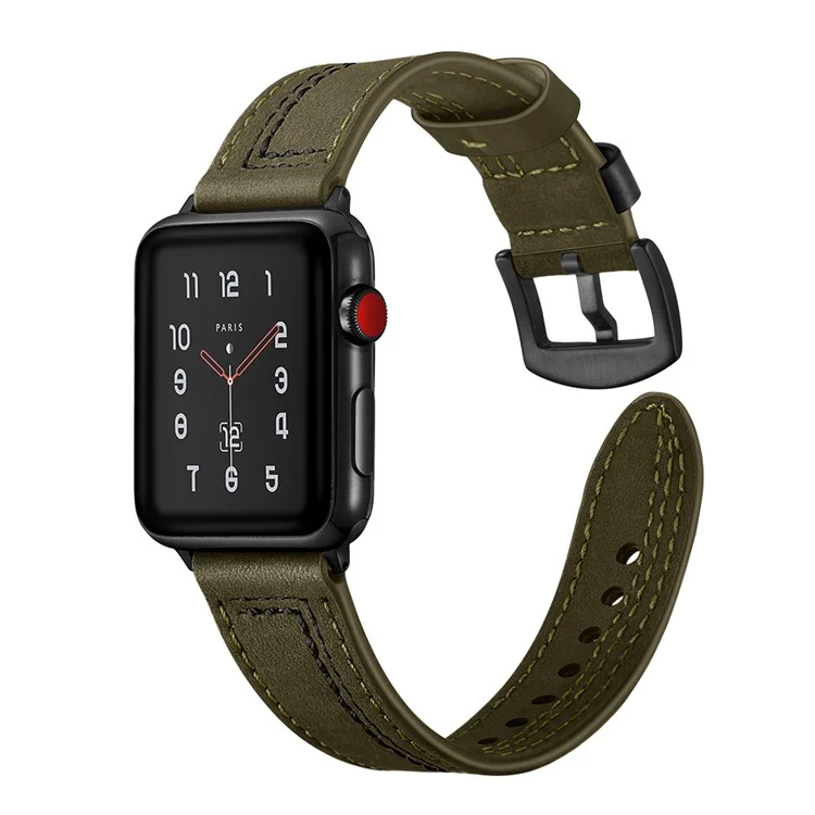 Genuine Leather Watch Band Strap for Apple Watch Series 10 42mm / 9 8 7 41mm / SE (2023) SE (2022) SE 6 5 4 40mm / 3 2 1 38mm - Army Green