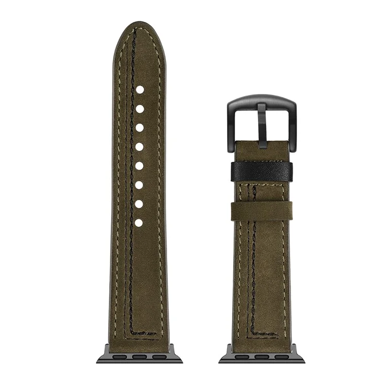 Genuine Leather Watch Band Strap for Apple Watch Series 10 42mm / 9 8 7 41mm / SE (2023) SE (2022) SE 6 5 4 40mm / 3 2 1 38mm - Army Green