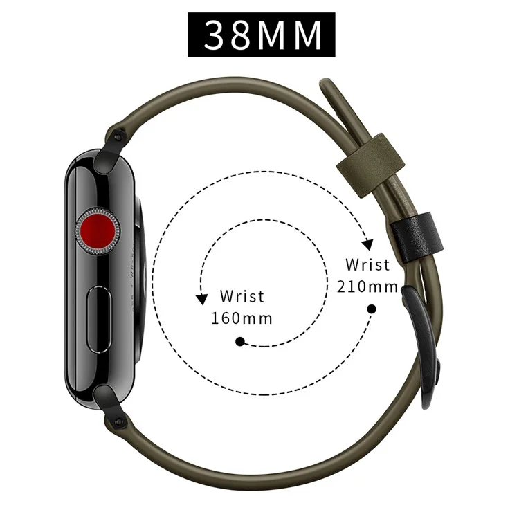 Genuine Leather Watch Band Strap for Apple Watch Series 10 42mm / 9 8 7 41mm / SE (2023) SE (2022) SE 6 5 4 40mm / 3 2 1 38mm - Army Green