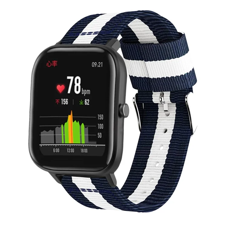 20 mm Vertikaler Nylon -canvas -watch -band Für Samsung Galaxy Watch4 Classic 46mm 42mm/Watch4 44mm 40 Mm/amazfit GTS - Blau Weiss