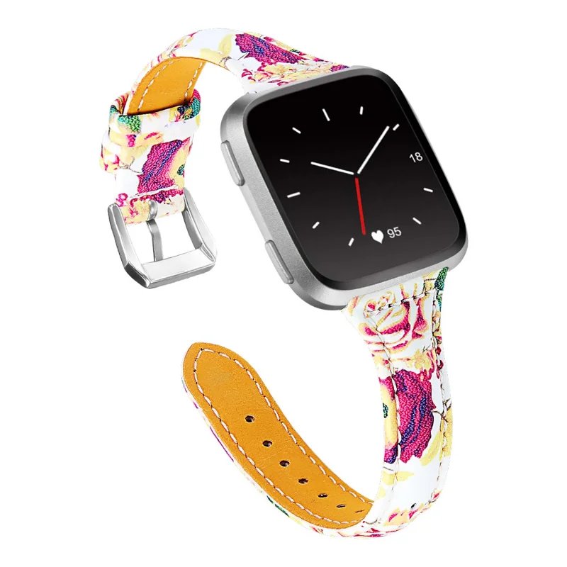 Цветочный Узор Натуральная Кожаная Запястья Замена Для Fitbit Versa Lite - Стиль D.