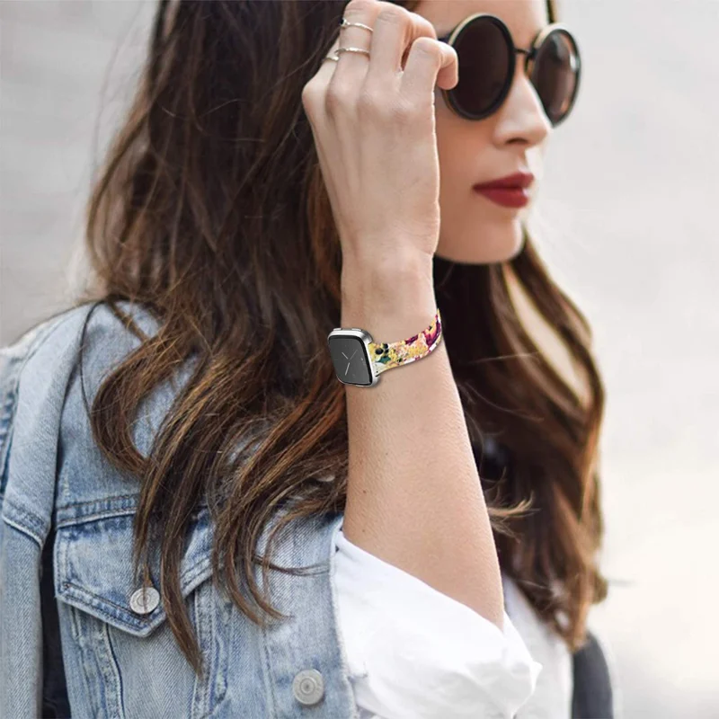 Цветочный Узор Натуральная Кожаная Запястья Замена Для Fitbit Versa Lite - Стиль D.