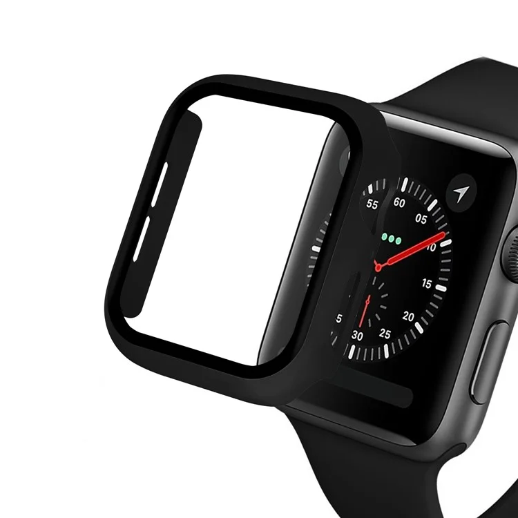 Para A Apple Watch Series 3 / 2 42mm Quadro Protetor De PC + Filme De Relógio De Vidro Temperado - Preto