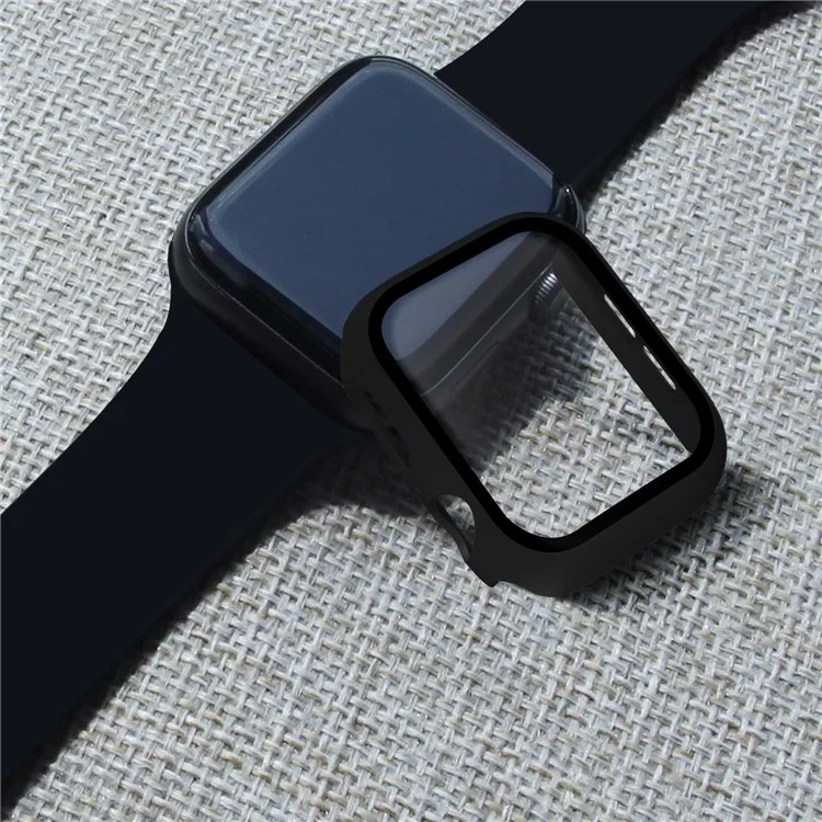 Para A Apple Watch Series 3 / 2 42mm Quadro Protetor De PC + Filme De Relógio De Vidro Temperado - Preto