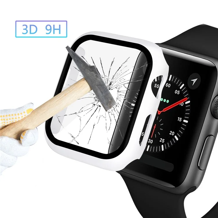 For Apple Watch Series 4 / 5 / 6 / SE / SE (2022) 40mm PC Frame + Tempered Glass Watch Film Protective Case - White