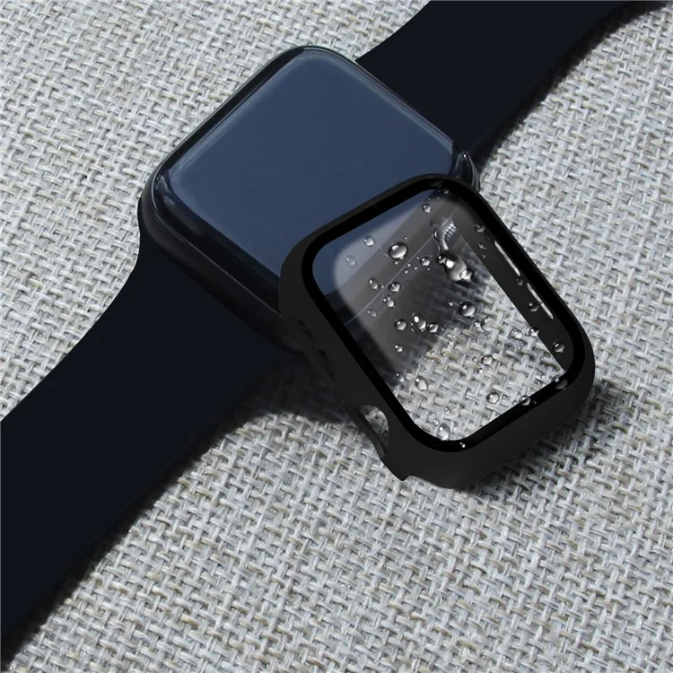 Rubberized PC + Tempered Glass Watch Case for Apple Watch SE / SE (2022) / Series 6 / 5 / 4 44mm - Black