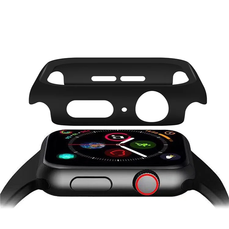 Rubberized PC + Tempered Glass Watch Case for Apple Watch SE / SE (2022) / Series 6 / 5 / 4 44mm - Black