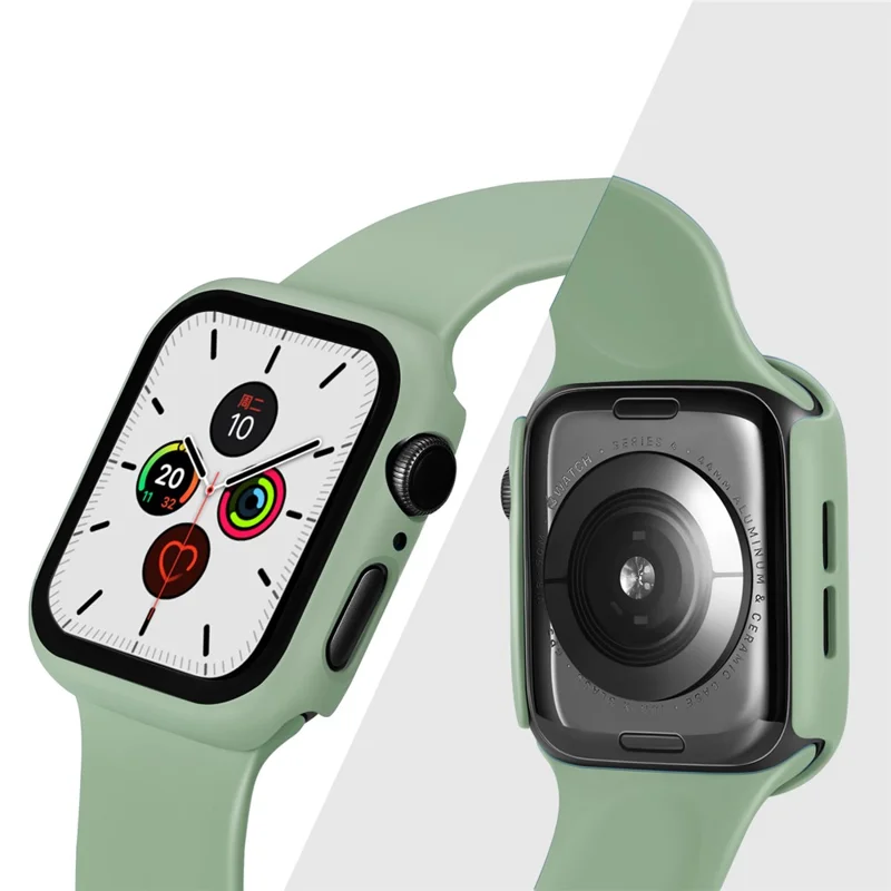 Rubberized PC + Tempered Glass Watch Case for Apple Watch SE / SE (2022) / Series 6 / 5 / 4 44mm - Light Green