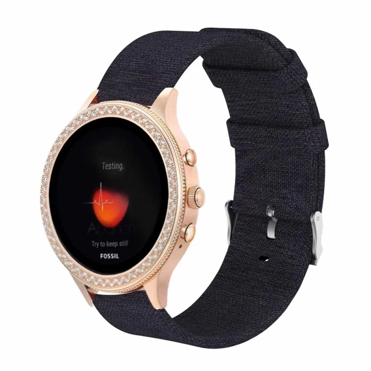 18mm Nylon Canvas Watch Band Strap with Metal Buckle for Fossil Gen 4 - Black