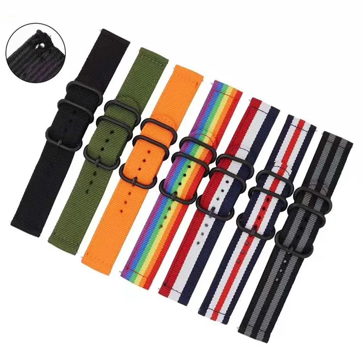 20 мм Nylon Watch Band Bess 20 мм Для Samsung Galaxy Watch4 Классический 46 мм 42 Мм/часы 44 мм 40 Мм/часы Активный 2/Huawei Watch GT 42mm - Черный