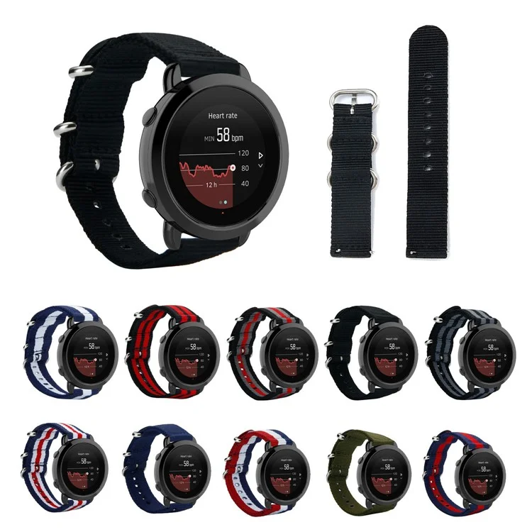 Nylon-Uhrenarmband mit Metallschließe und Verbindungsstangen für Suunto 3 - Schwarz