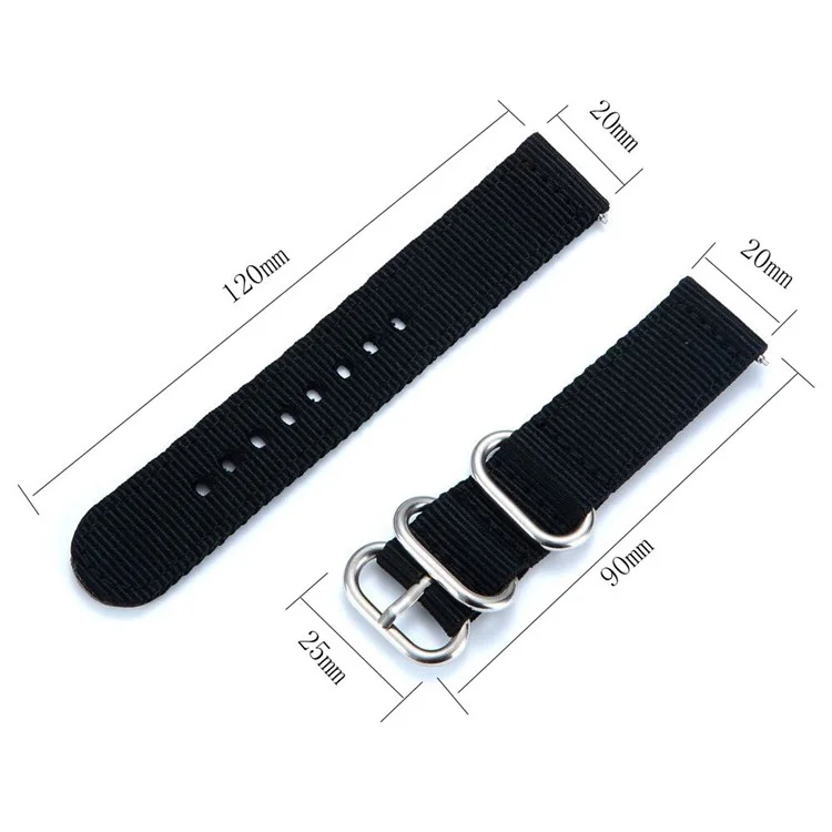 20mm for Male Nylon Watch Band for TicWatch C2 - Black