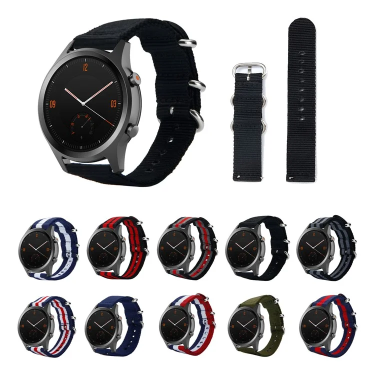 20mm for Male Nylon Watch Band for TicWatch C2 - Black