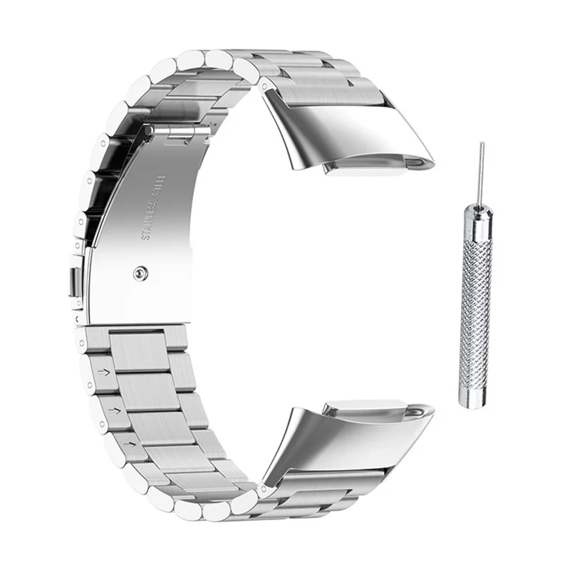 3 Perlen Metall Armband Ersatz Smart Watch Band für Fitbit Charge 5 - Silber