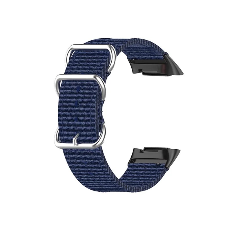 Braided Nylon Watch Strap Black Metal Buckle Adjustable Wristband Replacement for Fitbit Charge 6 / 5 - Dark Blue
