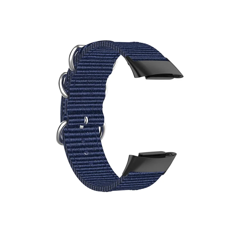 Braided Nylon Watch Strap Black Metal Buckle Adjustable Wristband Replacement for Fitbit Charge 6 / 5 - Dark Blue