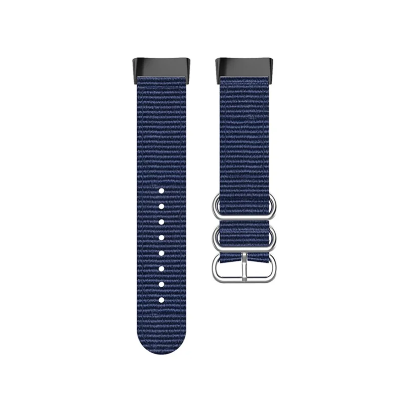 Braided Nylon Watch Strap Black Metal Buckle Adjustable Wristband Replacement for Fitbit Charge 6 / 5 - Dark Blue