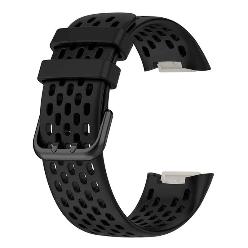 Bracelet de montre de sport de rechange en silicone souple avec trous respirants pour Fitbit Charge 6 / 5 - Noir