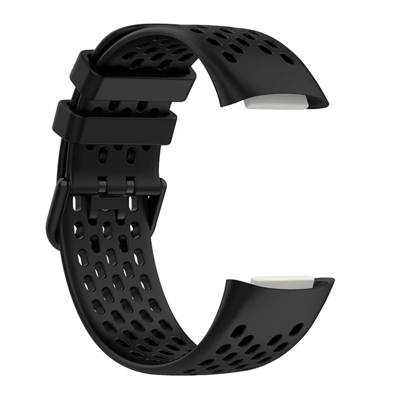 Bracelet de montre de sport de rechange en silicone souple avec trous respirants pour Fitbit Charge 6 / 5 - Noir