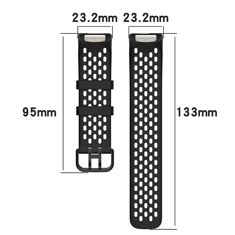 Bracelet de montre de sport de rechange en silicone souple avec trous respirants pour Fitbit Charge 6 / 5 - Noir