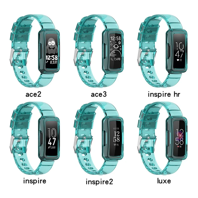 Transparent TPU Watch Case Protector + Adjustable Watch Band for Fitbit Luxe/Inspire HR/Ace 2 3 - Transparent Blue