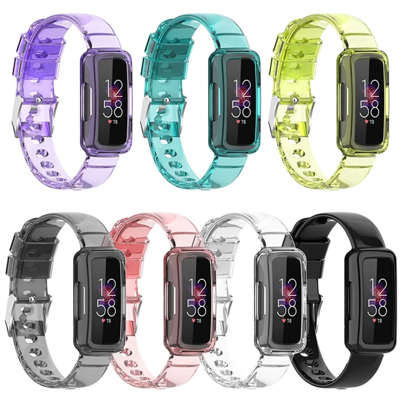 Transparent TPU Watch Case Protector + Adjustable Watch Band for Fitbit Luxe/Inspire HR/Ace 2 3 - Transparent Blue