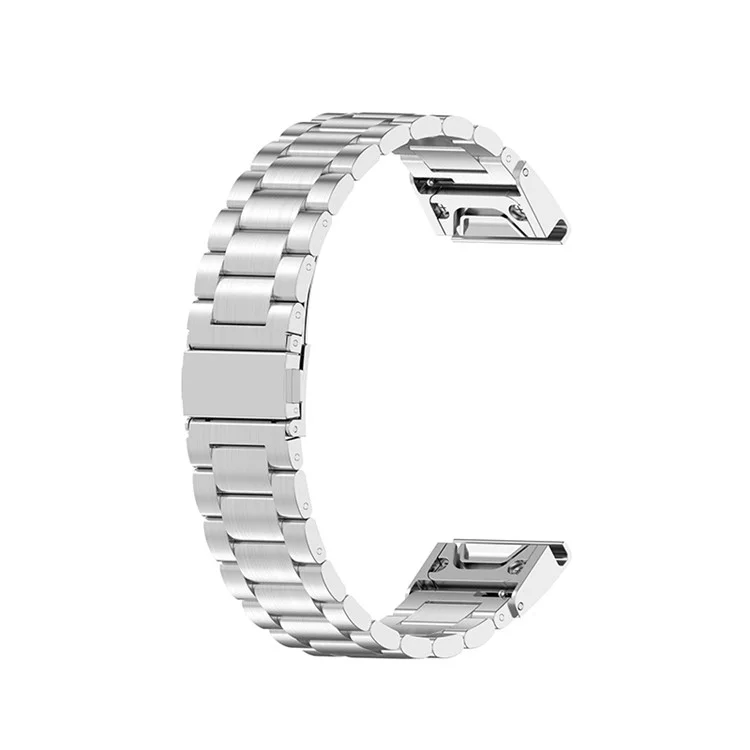 For Garmin Fenix 7/6/5/5 Plus/Forerunner935/Forerunner 945/Approach S60 22mm 304 Stainless Steel 3-Bead Watch Band Replacement Wrist Strap - Silver