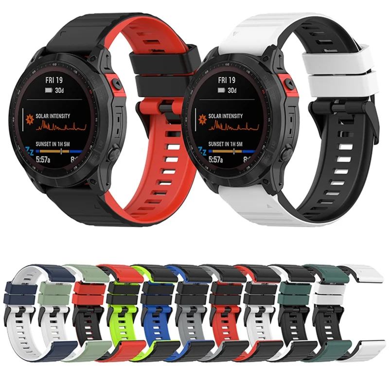 For Garmin Fenix 7X 26mm Wrist Band Dual Color Silicone Adjustable Replacement Watch Strap - Black/Red