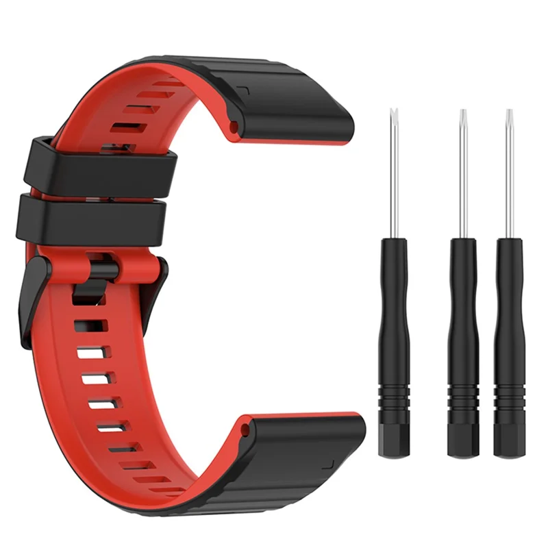 For Garmin Fenix 7X 26mm Wrist Band Dual Color Silicone Adjustable Replacement Watch Strap - Black/Red
